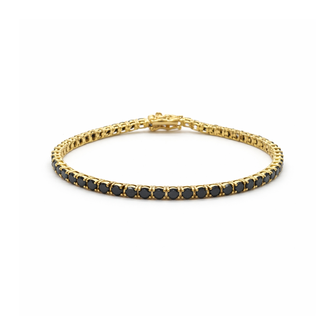 3mm Black Zircon Silver Tennis Bracelet 18K Yellow Gold Vermeil