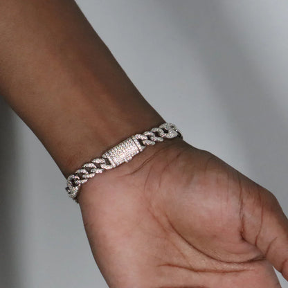 10mm Moissanite Cuban Gucci Link Bracelet Rhodium Plated