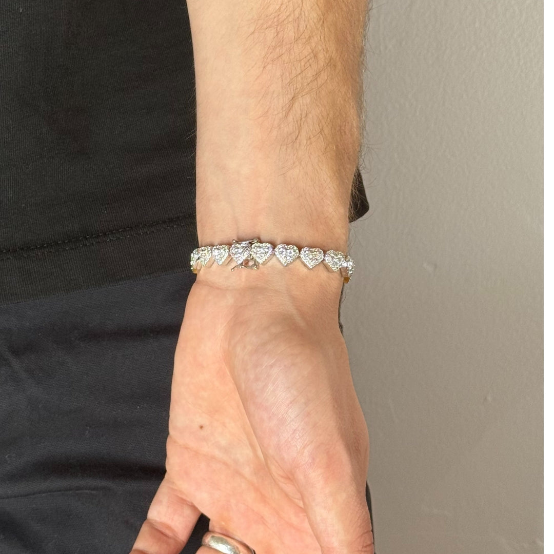 Heart Moissanite Tennis Bracelet Rhodium Plated