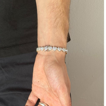 Heart Moissanite Tennis Bracelet Rhodium Plated