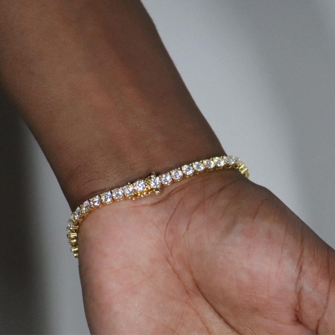 4mm Moissanite Tennis Bracelet Yellow Gold Plated