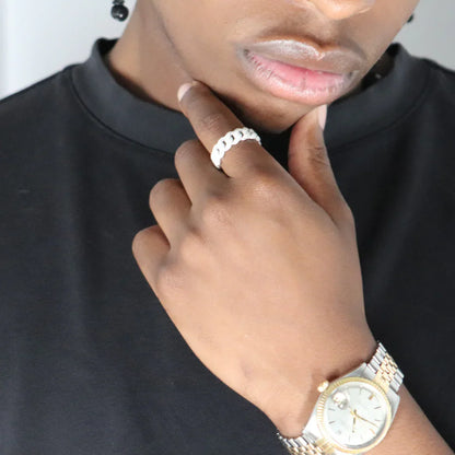 Cuban Link Moissanite Ring Rhodium Plated