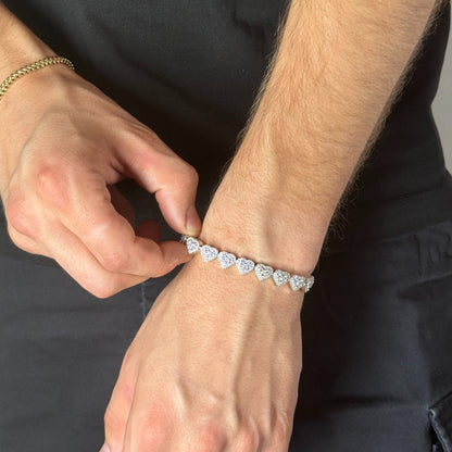 Heart Moissanite Tennis Bracelet Rhodium Plated