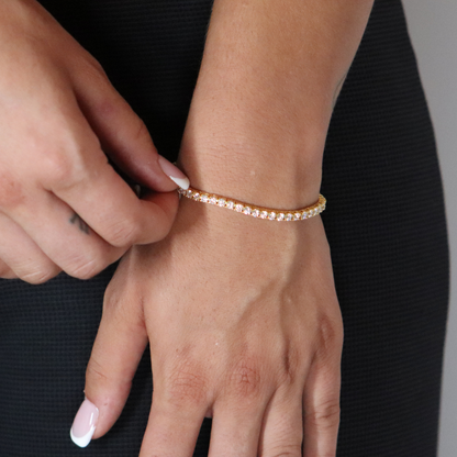 3mm Tennis Chain + Tennis Bracelet + Round Cut Earrings Yellow Gold Plated