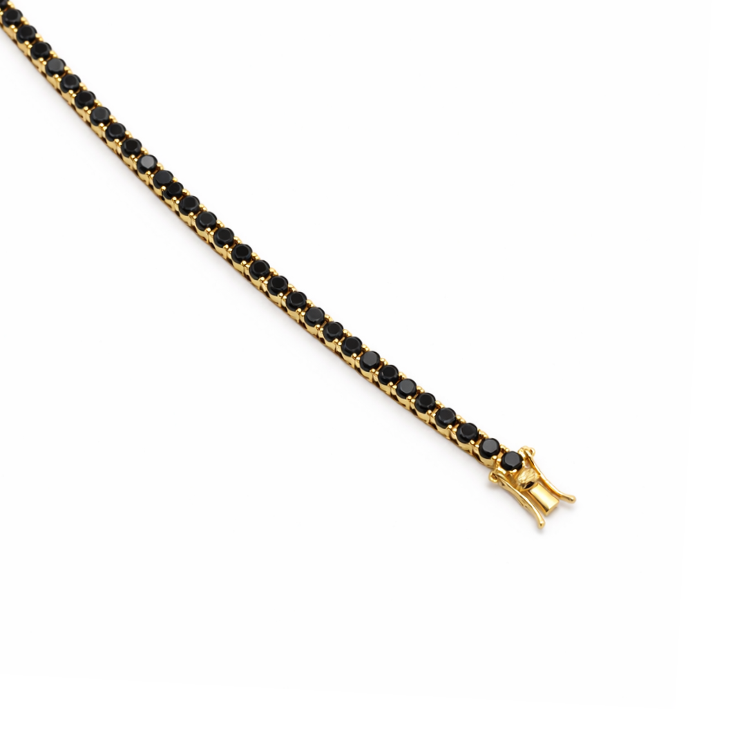 3mm Black Zircon Silver Tennis Bracelet 18K Yellow Gold Vermeil