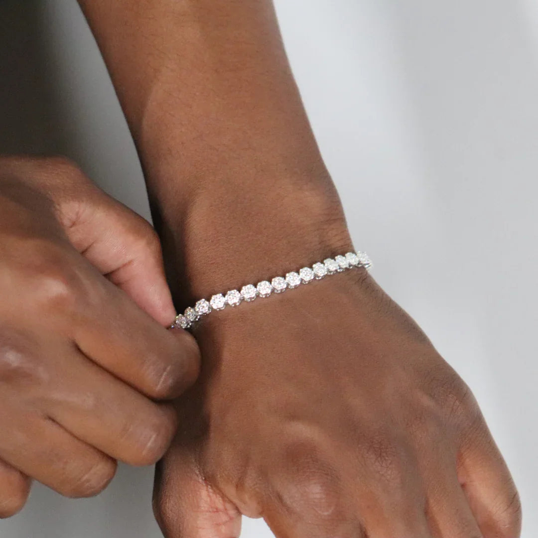Flower Tennis Bracelet Rhodium Plated