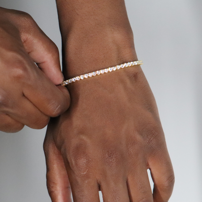 3mm Tennis Chain + Tennis Bracelet + Round Cut Earrings Yellow Gold Plated