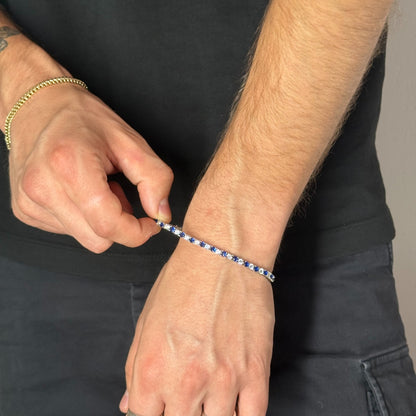 3mm Zircon Tennis Bracelet Blue & White Rhodium Plated