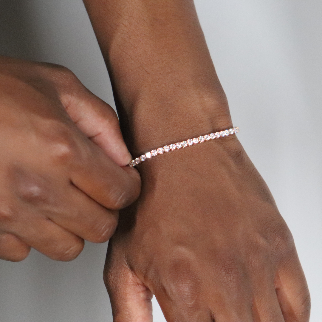 3mm Tennis Chain + Tennis Bracelet + Round Cut Earrings Rose Gold Plated