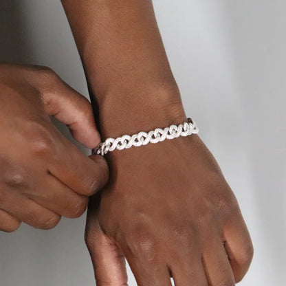 8mm Moissanite Infinity Link Bracelet Rhodium Plated
