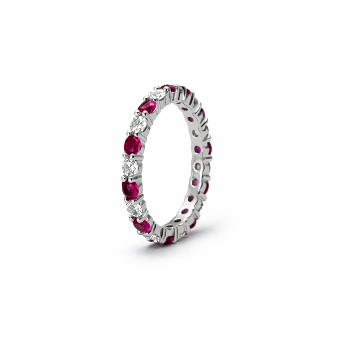 Silver Eternity Moissanite Lab Ruby Ring