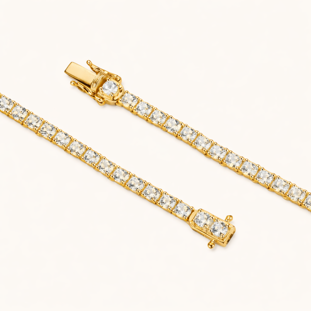4mm Silver Moissanite Tennis Chain 18K Yellow Gold Vermeil