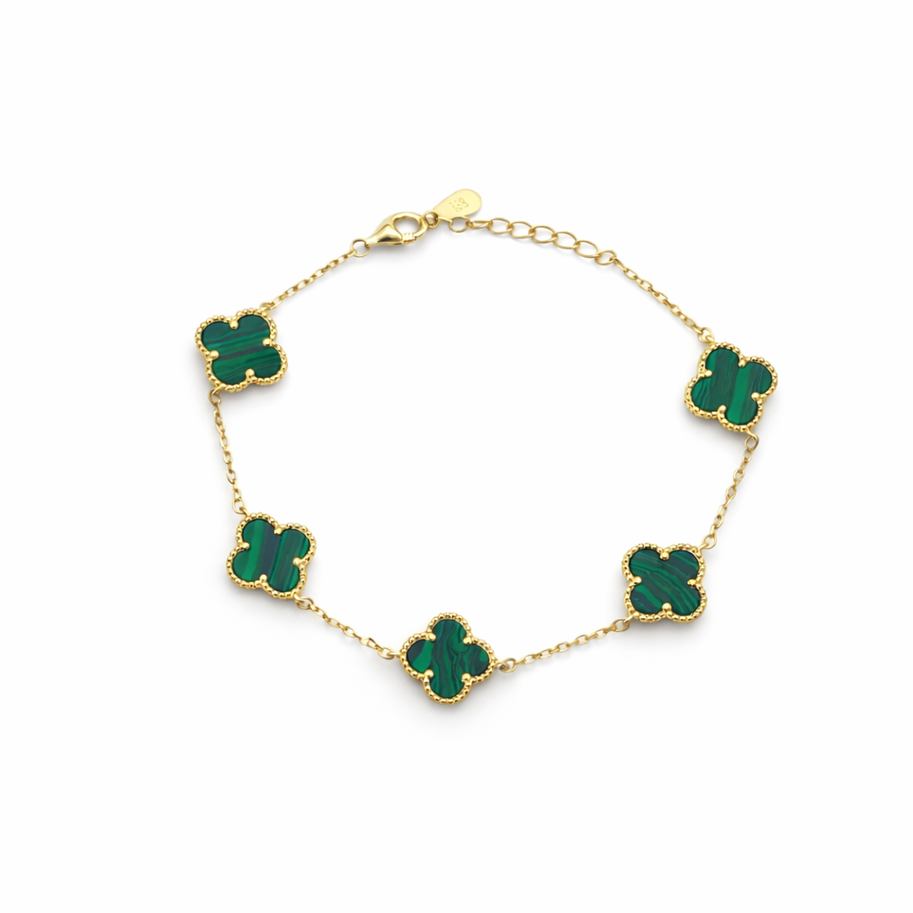 Clover Malachite Silver Bracelet 18K Yellow Gold Vermeil