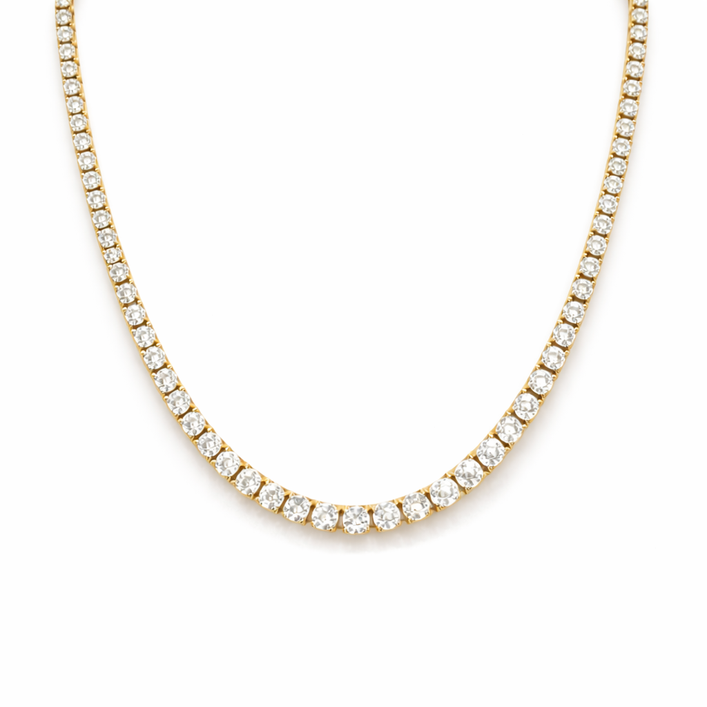 4mm Silver Moissanite Tennis Chain 18K Yellow Gold Vermeil