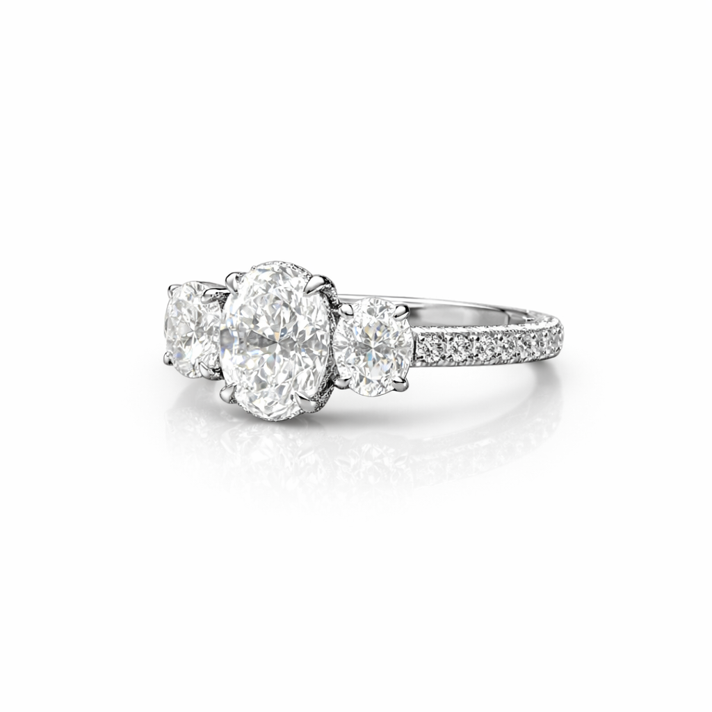 Laboratory Diamond Triple Oval Shape Ring 2.38 Carat