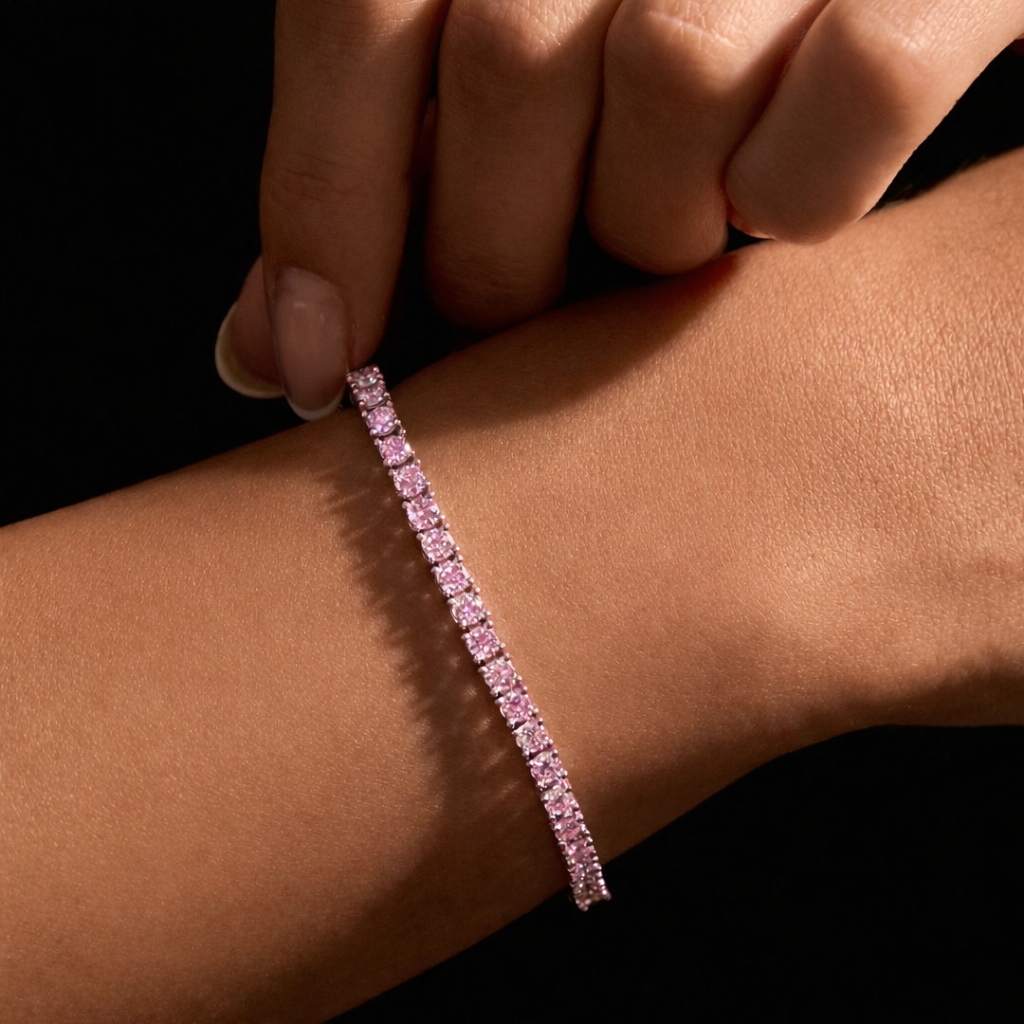 3mm Silver Zircon Tennis Bracelet Pink Radiant