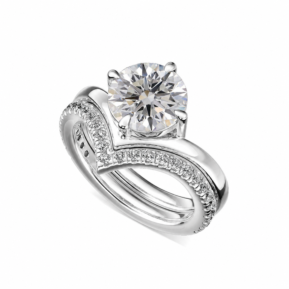 ALICE -  1.5CT E VVS2 Round Brilliant Chevron Solitaire Engagement Ring