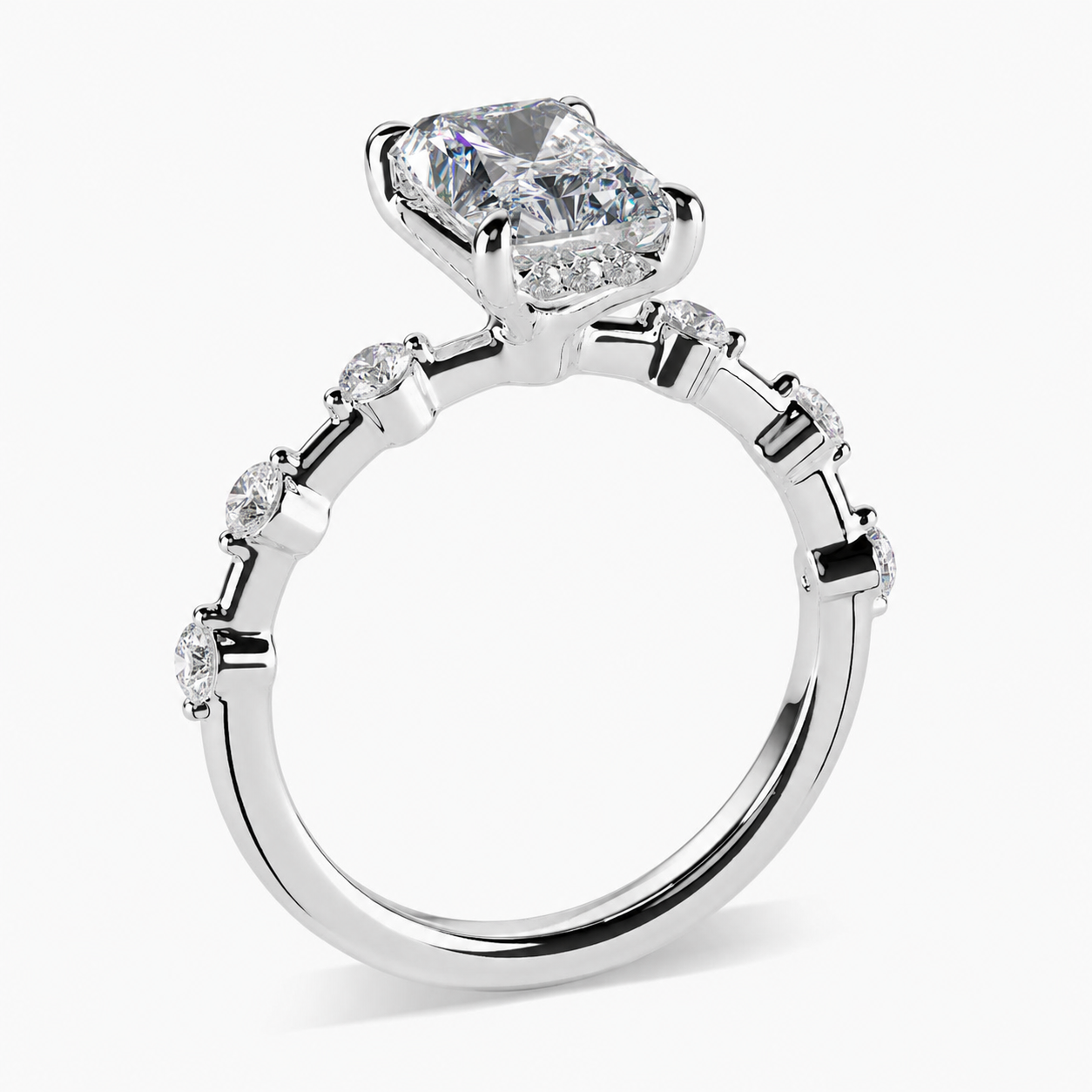 JASMIN  -  2CT E VVS2 Emerald Cut Shared Prong Engagement Ring