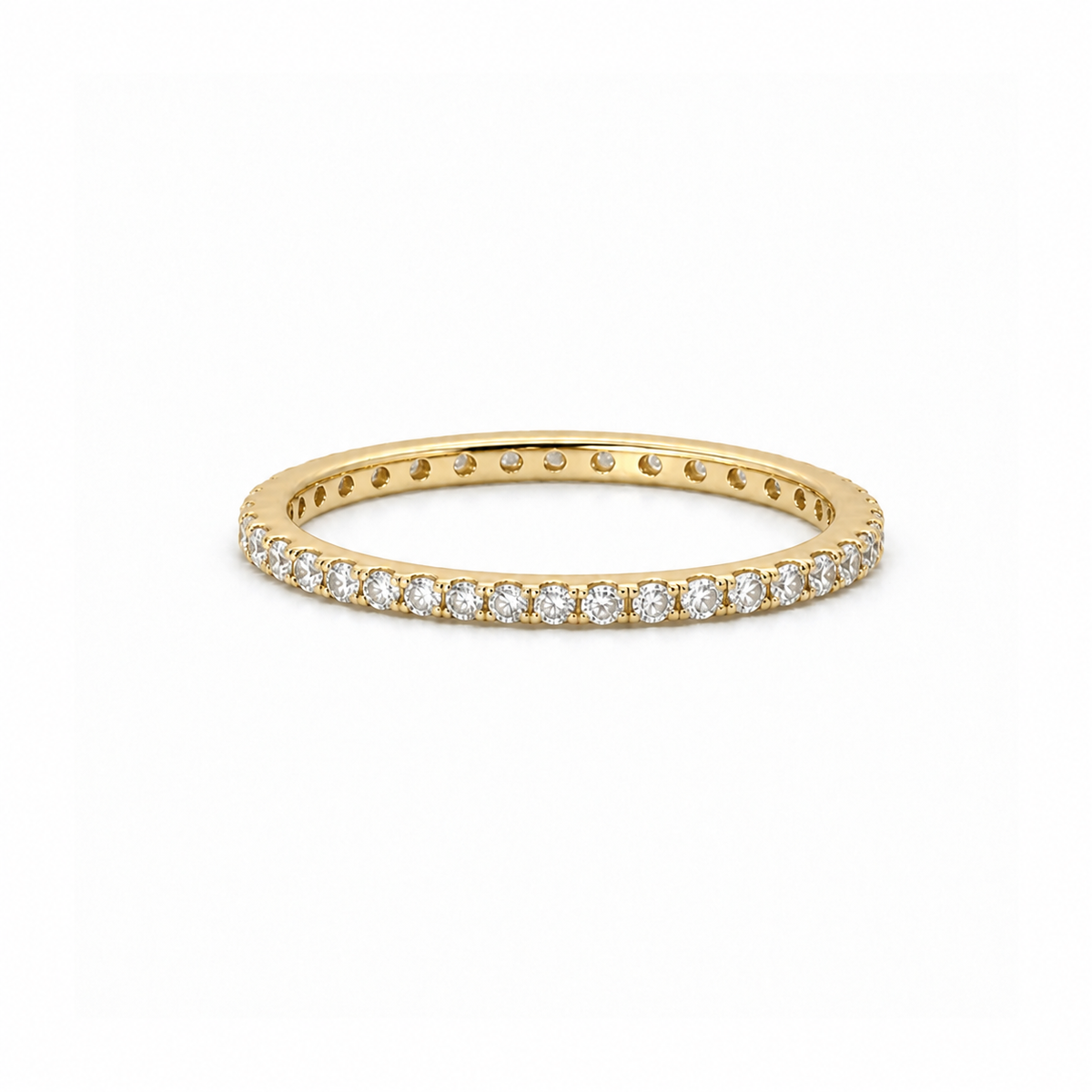 3mm Silver Moissanite Tennis Bracelet 18K Yellow Gold Vermeil + Silver Eternity Moissanite Ring 1CT 18K Yellow Gold vermail