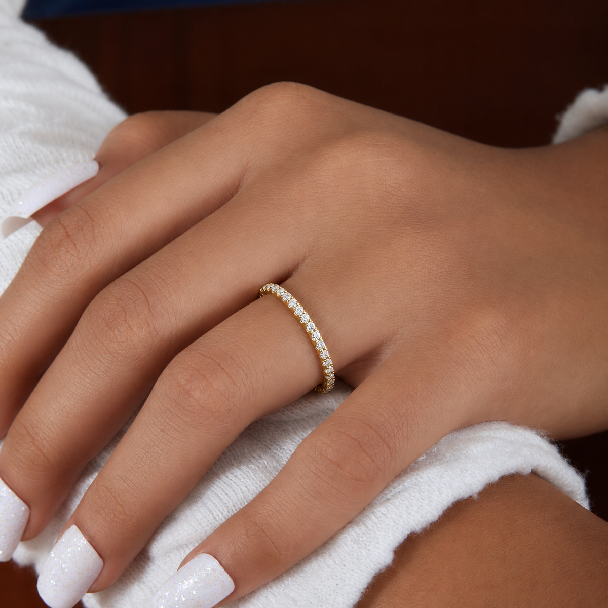 Silver Eternity Moissanite Ring 1CT 18K Yellow Gold Vermeil