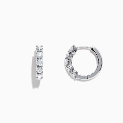 Natural Diamond 14K White Gold 5/8" Hoop Earrings 0.98 Carat