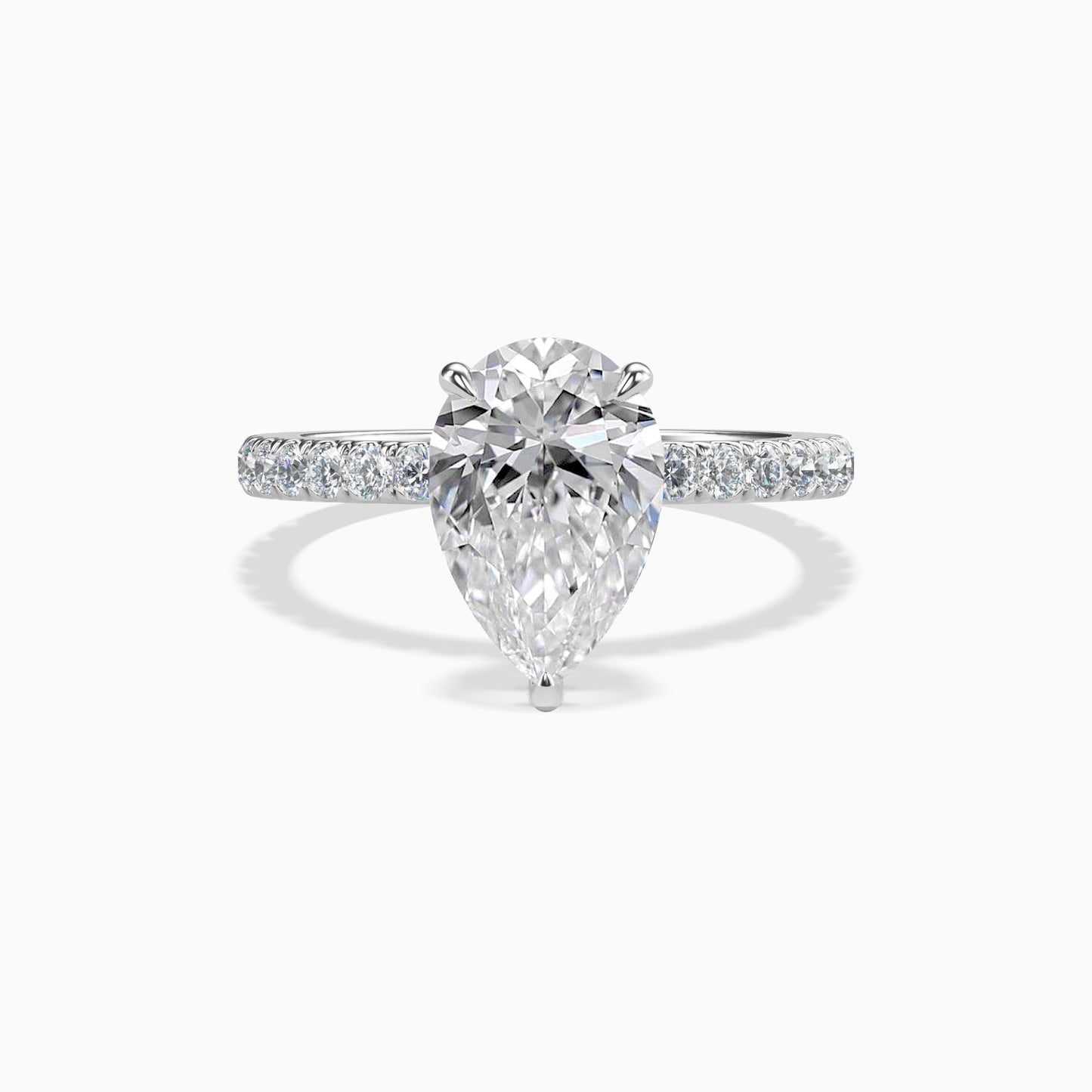Moissanite Pear Shape Pave Solitaire Engagement Ring with Under Halo 2 Carat