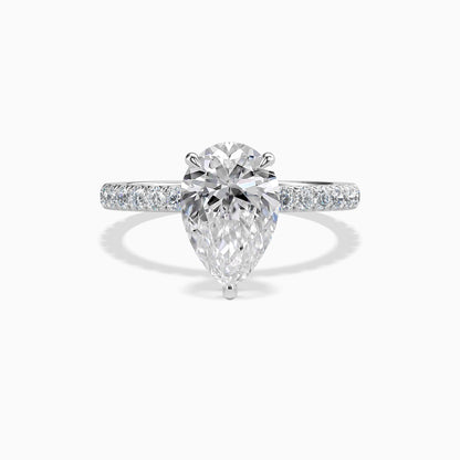 Moissanite Pear Shape Pave Solitaire Engagement Ring with Under Halo 2 Carat