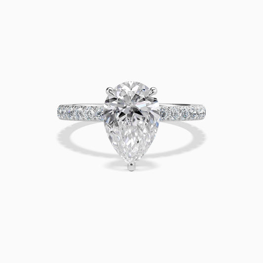 Moissanite Pear Shape Pave Solitaire Engagement Ring with Under Halo 2 Carat