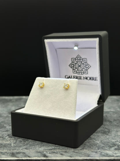 Round Cut Moissanite Earrings Yellow Gold Plated