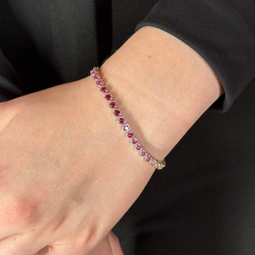 3mm Heart Zircon Tennis Bracelet Pink Radiant