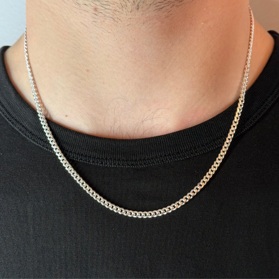 3mm Silver Cuban Link Chain Rhodium Plated