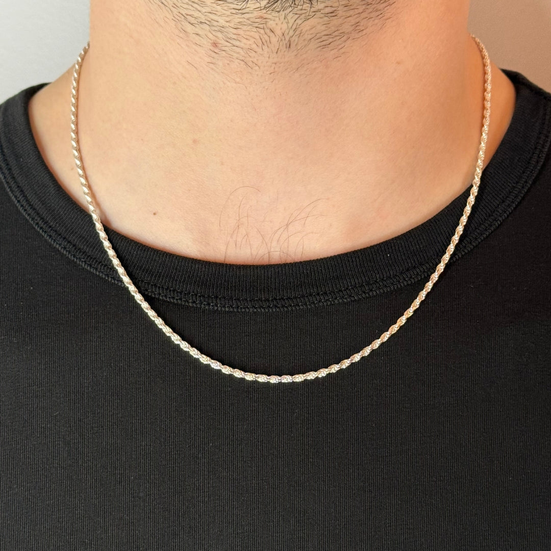 2mm Silver Rope Chain & Bracelet Rhodium Plated