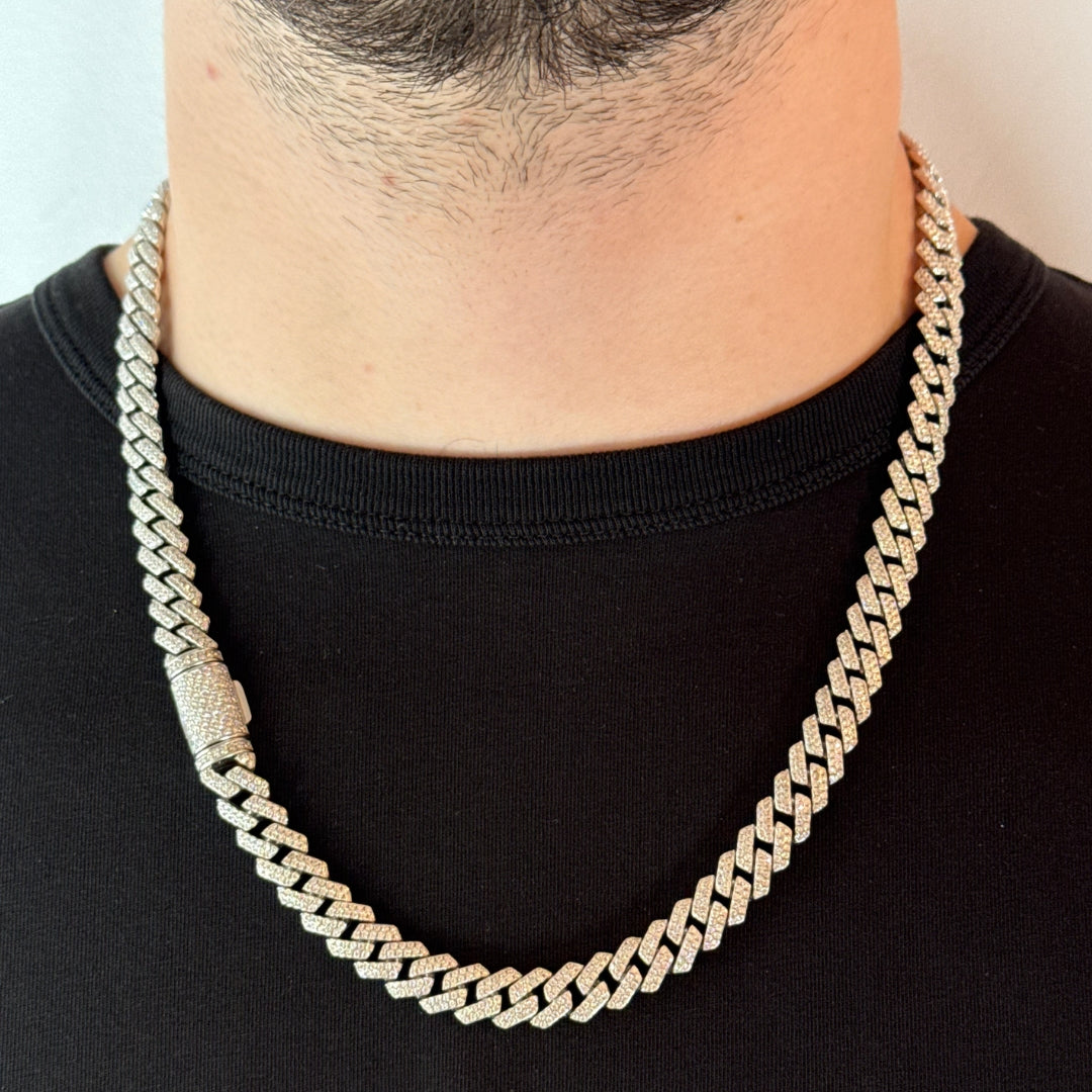 10mm Moissanite cuban link chain Rhodium Plated