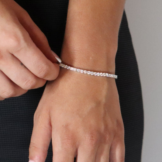 Bracelet tennis en moissanite 3 mm plaqué rhodium 
