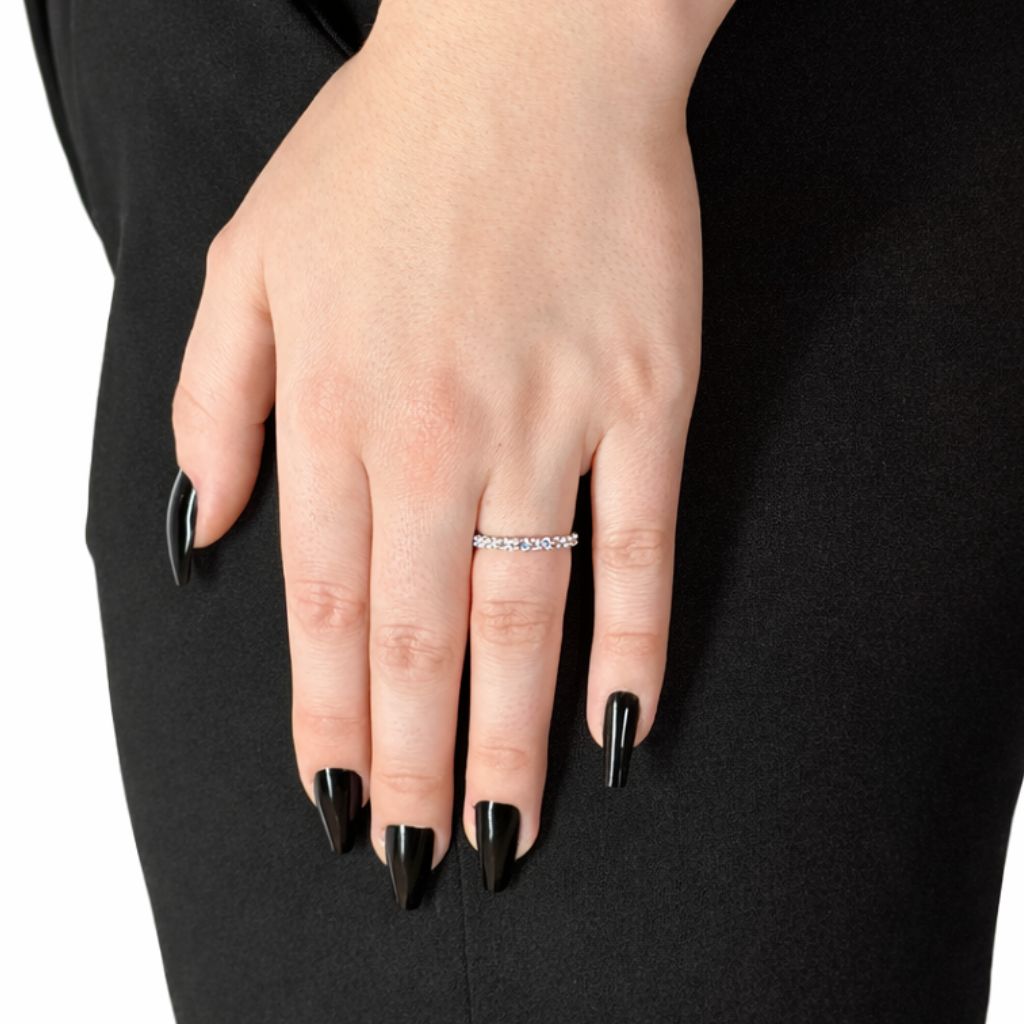 Silver Eternity Moissanite Ring Rhodium Plated 1 Carat