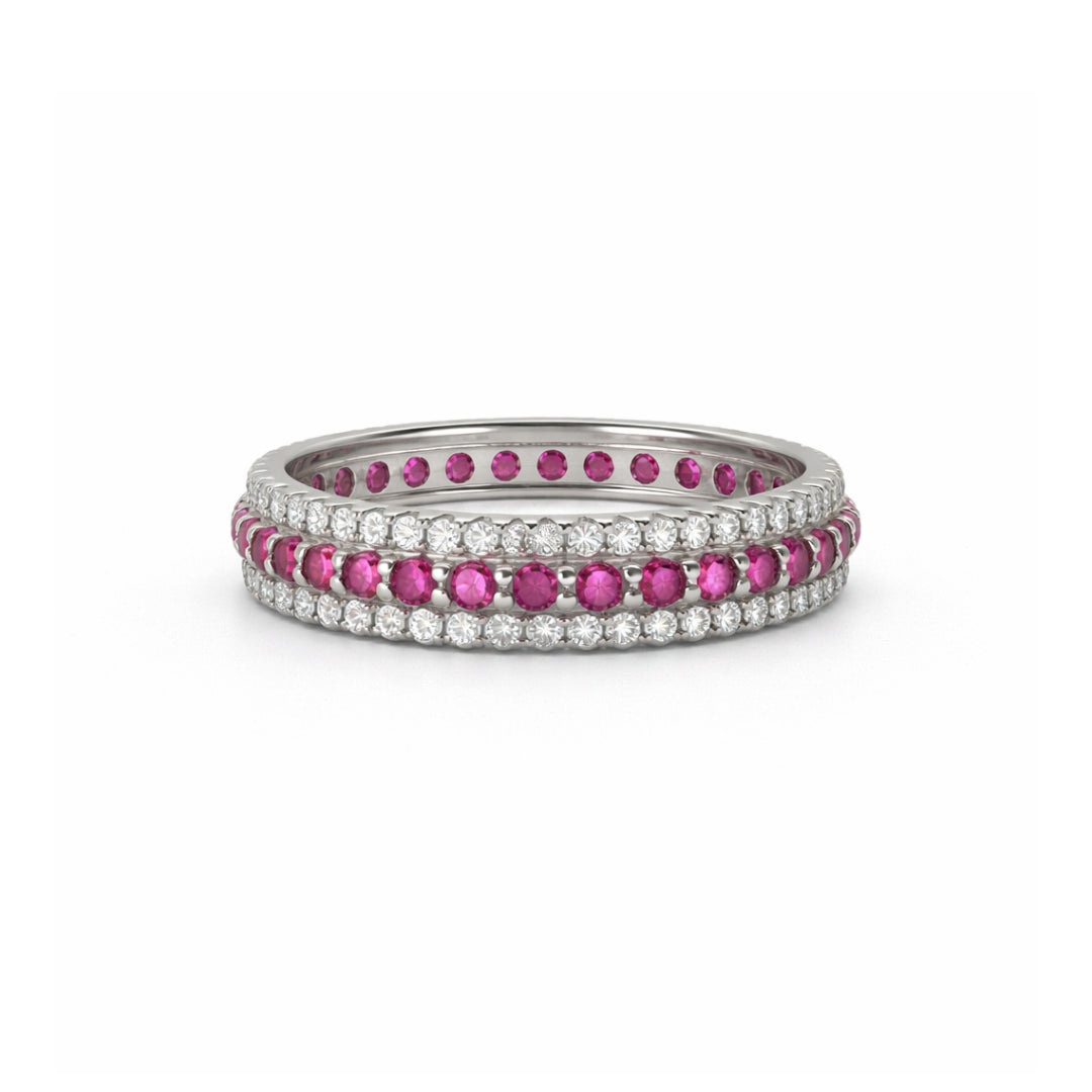 Silver Eternity Moissanite & Lab Ruby Ring