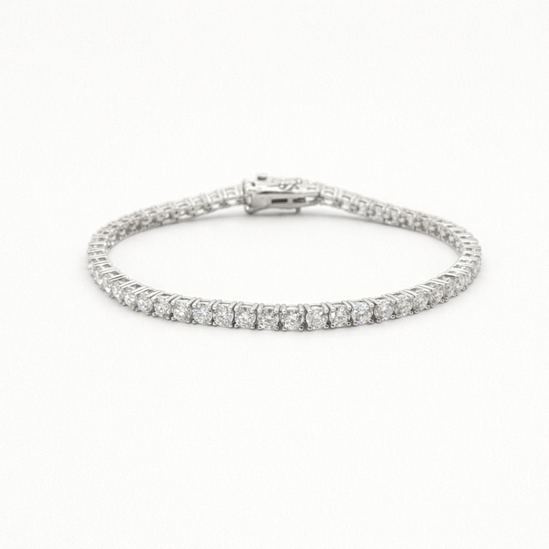 3mm Silver Moissanite Tennis Bracelet Rhodium Plated