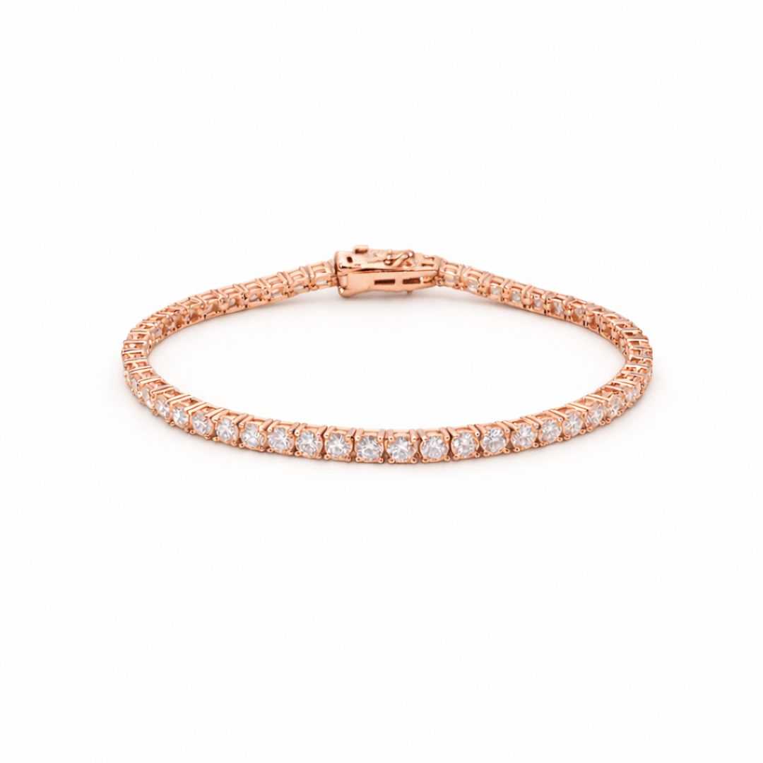 3mm Silver Moissanite Tennis Bracelet 18K Rose Gold Vermeil
