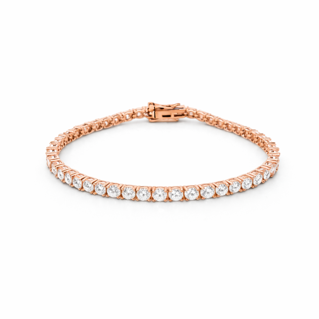 4mm Silver Moissanite Tennis Bracelet 18K Rose Gold Vermeil