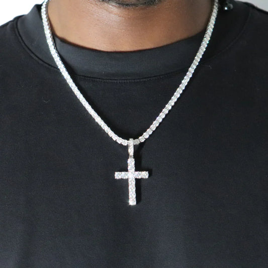 Moissanite Cross Pendant Rhodium Plated