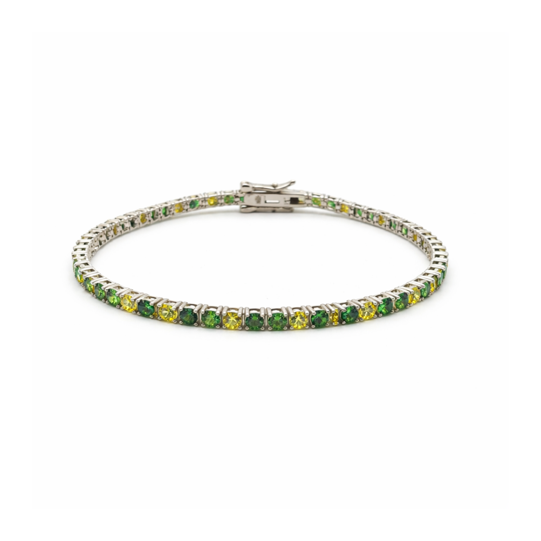 3mm Silver Zircon Tennis Bracelet Green Radiant