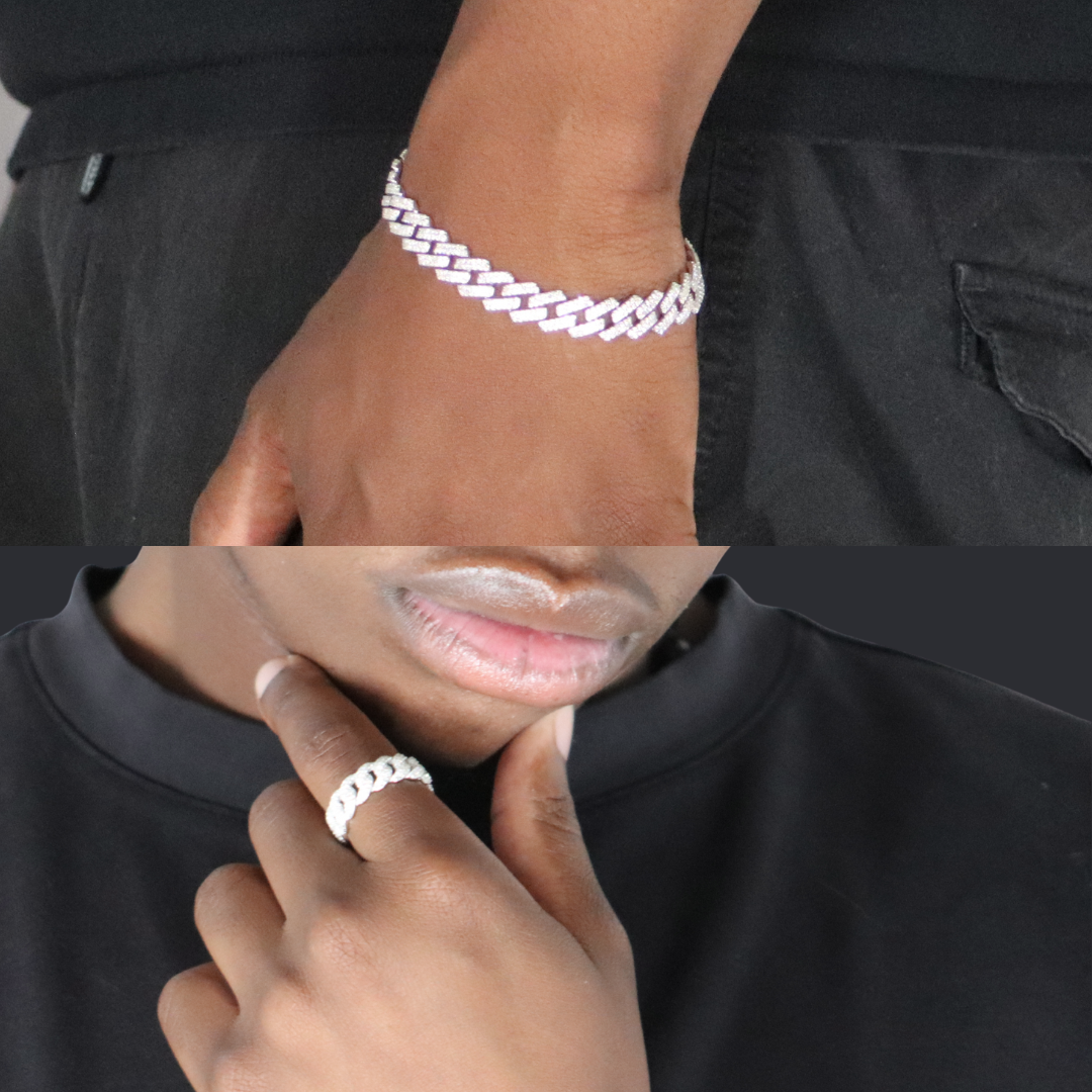10mm Cuban Link Bracelet + Cuban Link Ring Rhodium Plated