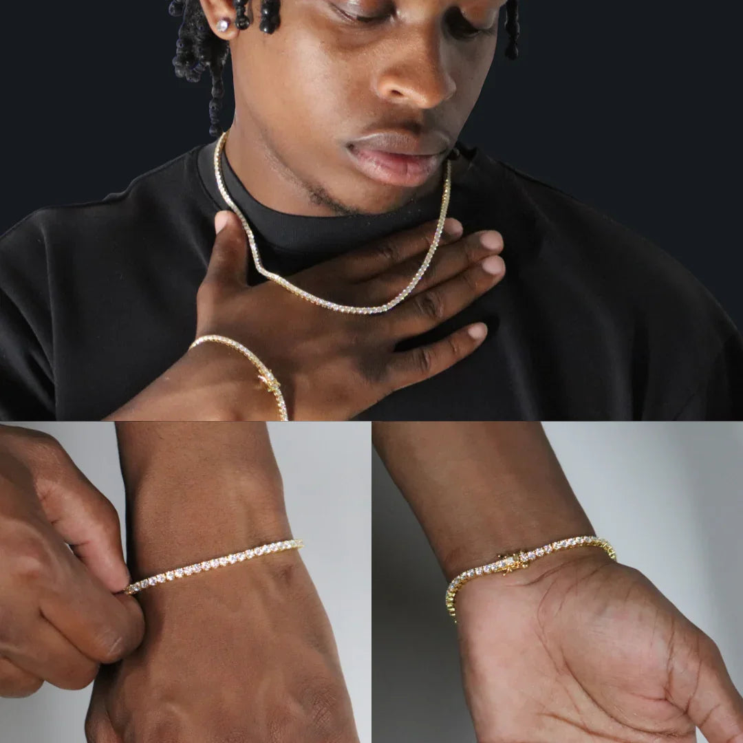 3mm Tennis Chain & Tennis Bracelet Yellow Gold Plated
