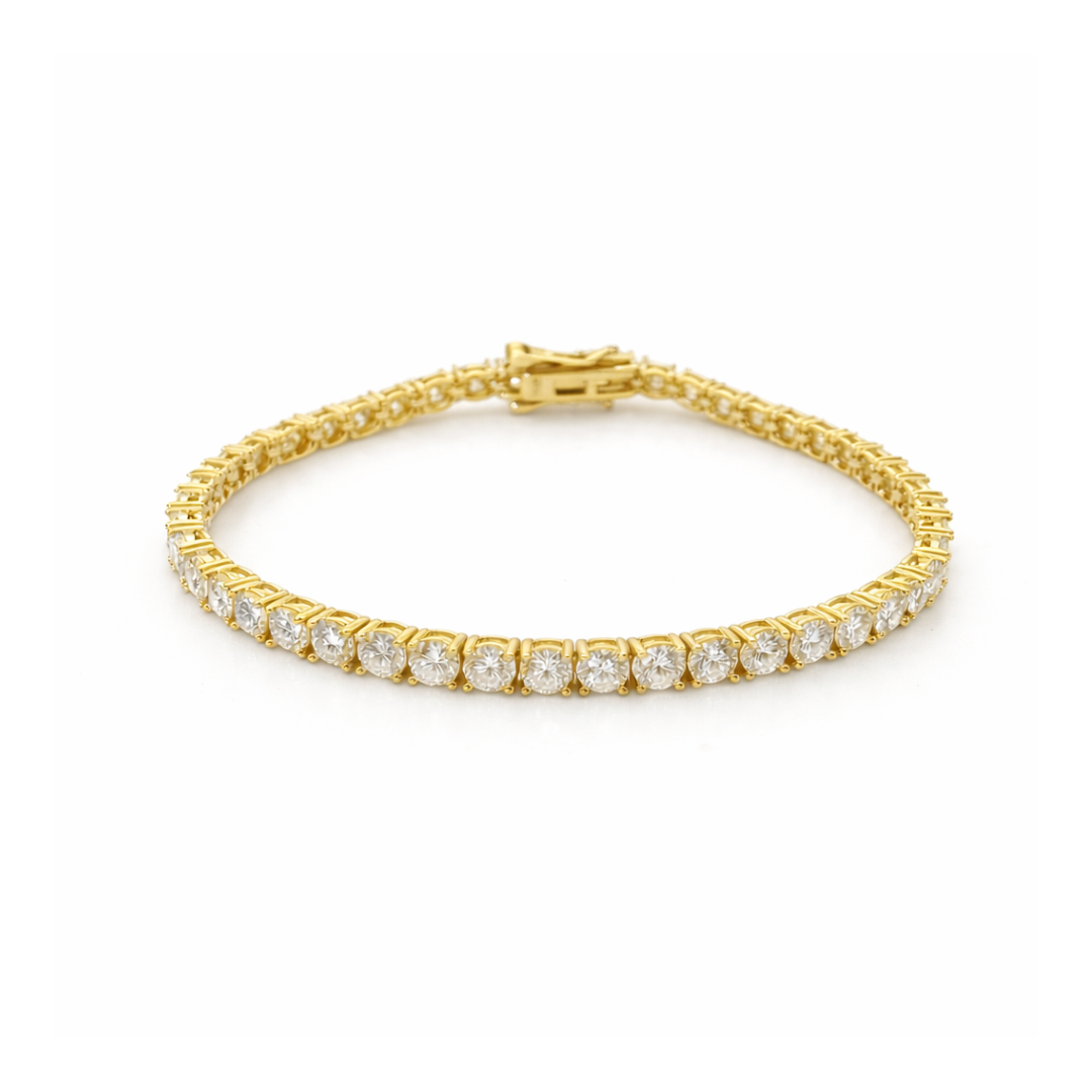 4mm Silver Moissanite Tennis Bracelet 18K Yellow Gold Vermeil