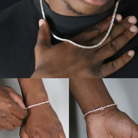 3mm Tennis Chain & Tennis Bracelet Rose Gold Plated