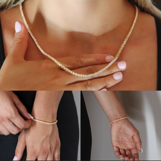 3mm Tennis Chain & Tennis Bracelet Yellow Gold Plated