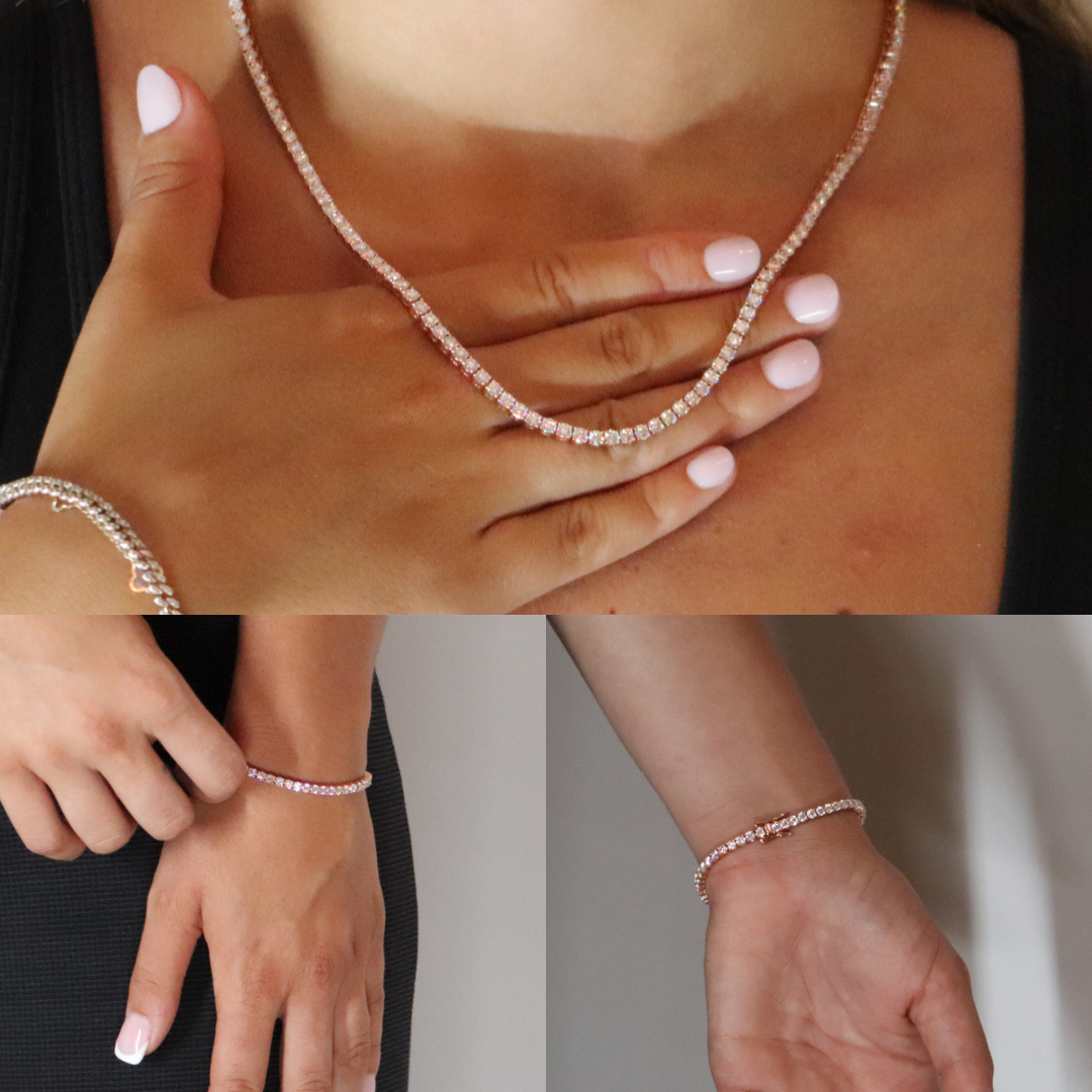3mm Tennis Chain & Tennis Bracelet Rose Gold Plated