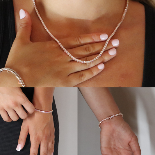 3mm Tennis Chain & Tennis Bracelet Rose Gold Plated
