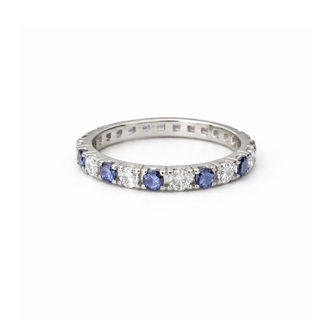 3mm Silver Zircon Blue & White Tennis Bracelet + Silver Eternity Blue & White Zircon Ring