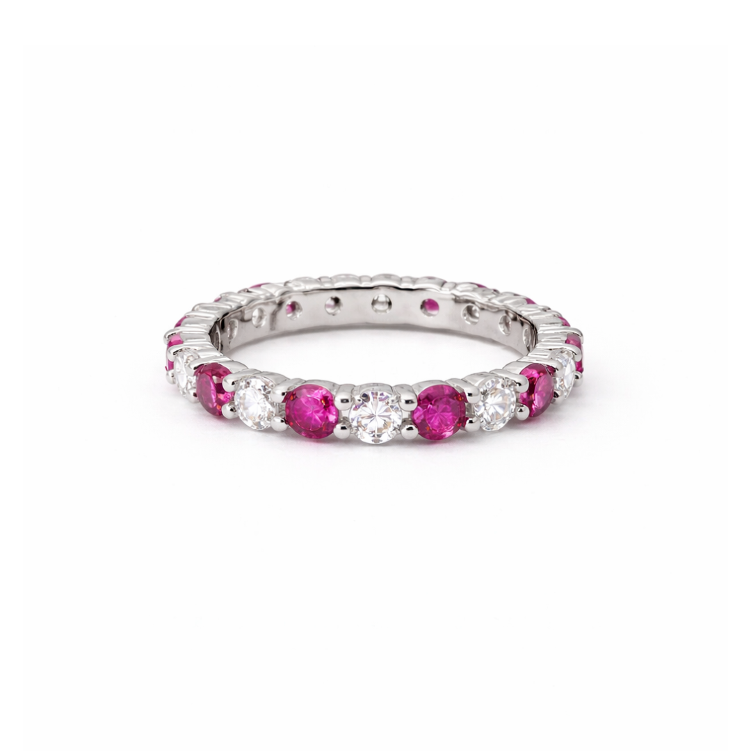 Silver Eternity Moissanite Lab Ruby Ring